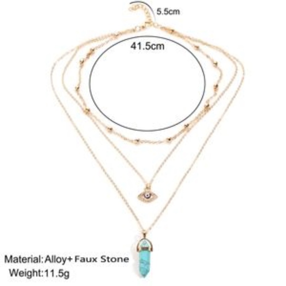 Gold  Quartz And Evil Eye Necklace Choker Set - Picture 5 of 8
